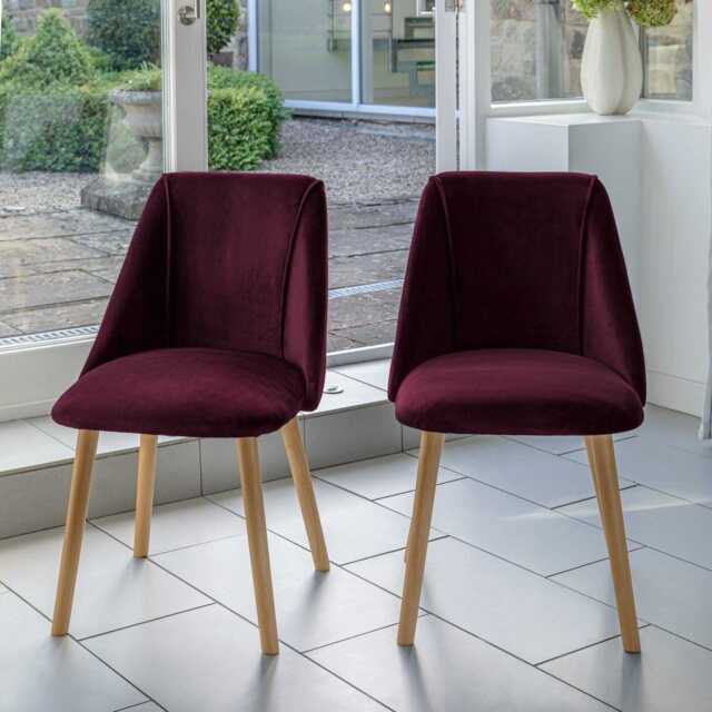 Freya Burgundy Red Dining Chairs - Set of 2 - Pale Oak Legs - image 1