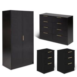 Essie 4 Piece Bedroom Set - 8 Chest of Drawers - Pitch Black - thumbnail 1