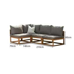 Rowan 4 Seater Wooden Garden Corner Sofa - Grey - thumbnail 6