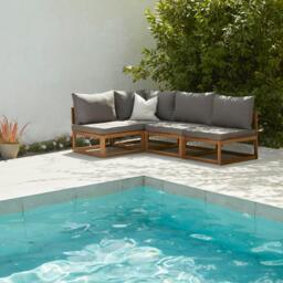 Rowan 4 Seater Wooden Garden Corner Sofa - Grey