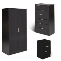 Essie 3 Piece Bedroom Set - 2 Over 5 Chest of Drawers - Pitch Black - thumbnail 1