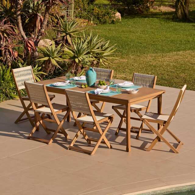 Harlyn 6 Seater Wooden Garden Dining Set with Cove Beige Chairs - 200cm - image 1