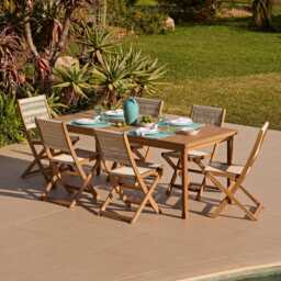 Harlyn 6 Seater Wooden Garden Dining Set with Cove Beige Chairs - 200cm - thumbnail 1