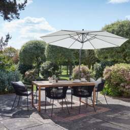 Lennox Table with 6 Hali Black Dining Chairs & Cream Lean Over Parasol