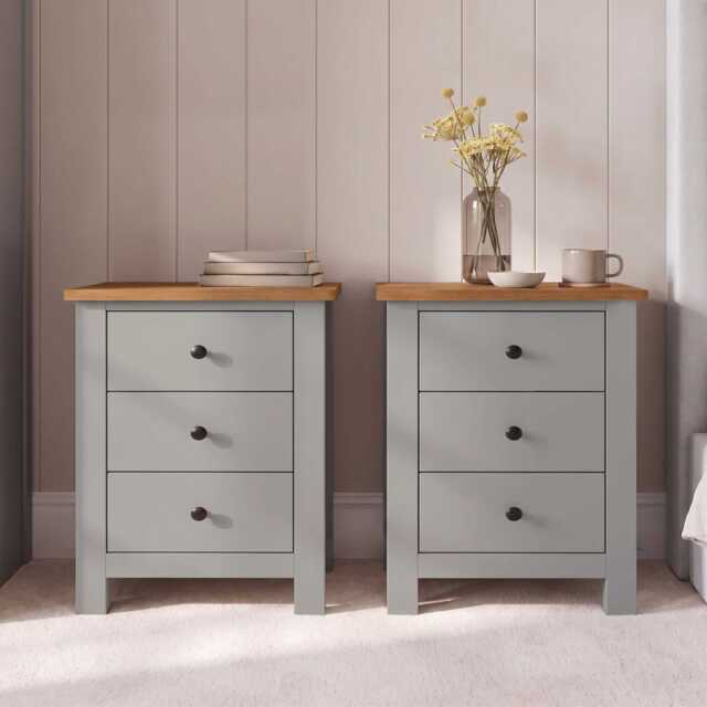Bampton 3 Drawer Bedside Table - Set of 2 - Stone Grey - image 1
