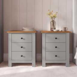 Bampton 3 Drawer Bedside Table - Set of 2 - Stone Grey