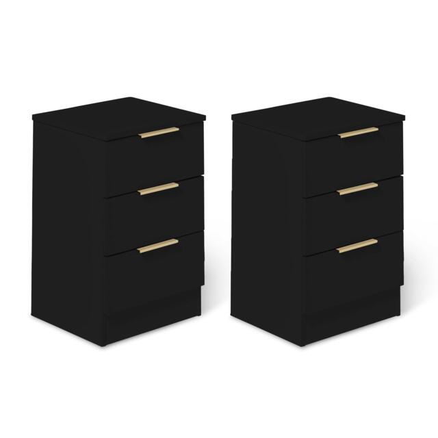 Essie 3 Drawer Bedside Table - Pitch Black - Set of 2 - image 1