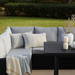 Aston 9 Seater Rattan Garden Corner Sofa Set with with Grey LED Premium Cantilever Parasol - Polywood Top - Black - thumbnail 3