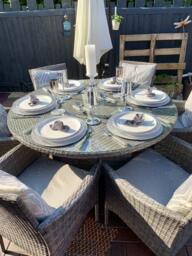 Kemble 6 Seater Rattan Round Garden Dining Table Set - Grey - thumbnail 5