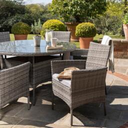 Kemble 6 Seater Rattan Round Garden Dining Table Set - Grey - thumbnail 6