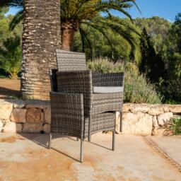 Kemble 6 Seater Rattan Round Garden Dining Table Set - Grey - thumbnail 3