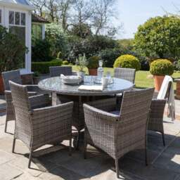 Kemble 6 Seater Rattan Round Garden Dining Table Set - Grey