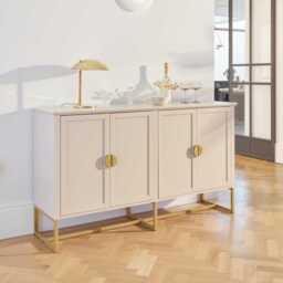 Ines 4 Door Large Sideboard -  Taupe & Gold - thumbnail 1