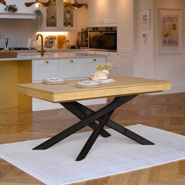 Amelia Pale Oak Wood Dining Table - Non Extendable - Black Legs - image 1