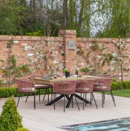 Amelia 8 Seater Wooden Garden Dining Set with 8 Hali Pink Chairs - White Acacia with Black Legs - thumbnail 1