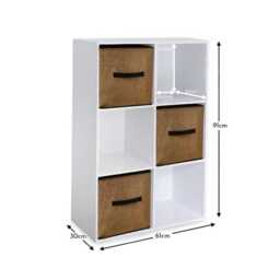 Cara 6 Cube Chalk White Bookcase Wooden Display Unit Shelving Storage Bookshelf Shelves - Jute Natural Basket - thumbnail 5