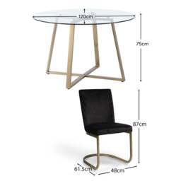 Clara Glass Dining Table Set - 4 Seater - Lola Black Dining Chairs - Gold Legs - thumbnail 6