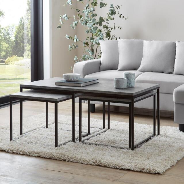 Jay Concrete Effect Coffee Table Set - Black Frame - image 1