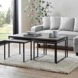Jay Concrete Effect Coffee Table Set - Black Frame
