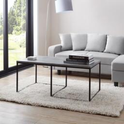 Jay Concrete Effect Coffee Table Set - Black Frame - thumbnail 2