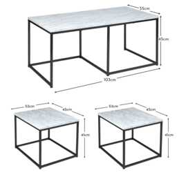 Jay Concrete Effect Coffee Table Set - Black Frame - thumbnail 6