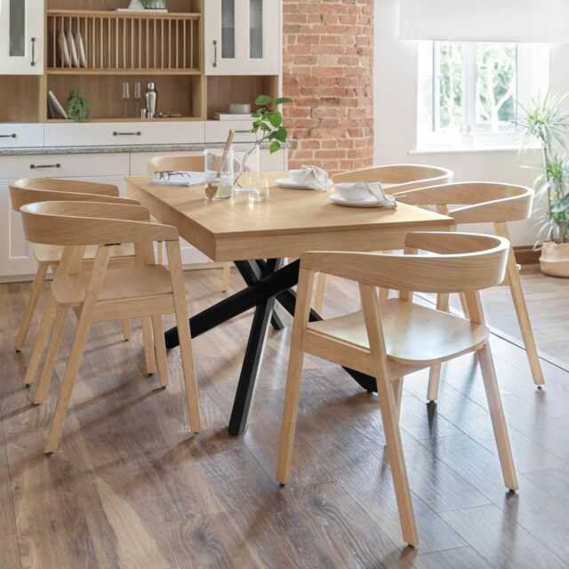 Amelia Pale Oak Extendable Dining Table Set with Black Legs  - 6 Seater - Pale Oak Armchairs - image 1