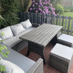 Aston 9 Seater Rattan Garden Corner Sofa Set with Grey LED Premium Parasol - Polywood Top - Grey - thumbnail 3