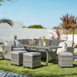 Aston 9 Seater Rattan Garden Corner Sofa Set with Grey LED Premium Parasol - Polywood Top - Grey - thumbnail 4