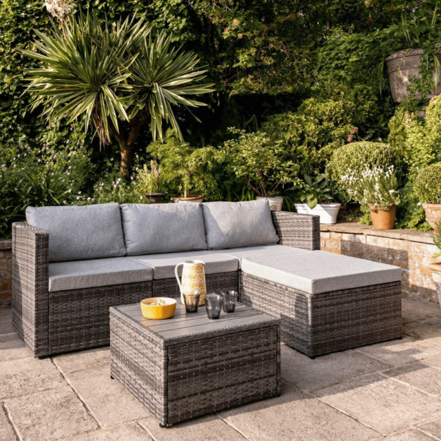 Weston 4 Seater Rattan Corner Sofa Garden Set With Polywood Top - Grey Weave - image 1