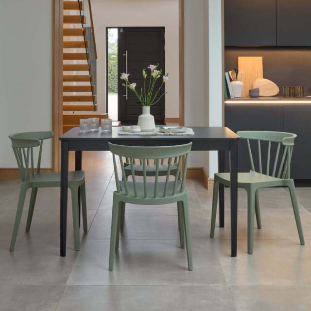 Paul Black Oak Extending Dining Table Set - 4 Seater - Agatha Olive Green Dining Chairs - image 1