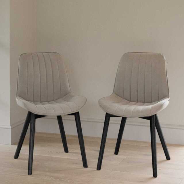 Bella Soft Beige Dining Chairs - Set of 2 - Black Oak Legs - image 1