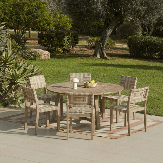Shiro 6 Seater Round Wooden Garden Dining Set with Saffron Dining Chairs - Natural/Beige - image 1