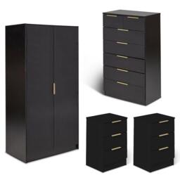 Essie 4 Piece Bedroom Set - 2 Over 5 Chest of Drawers - Pitch Black - thumbnail 1