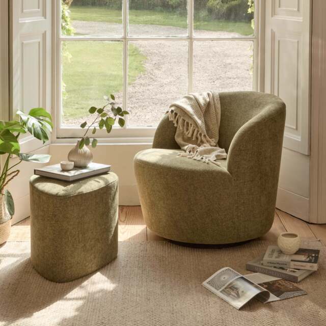 Sawyer 68cm Swivel Armchair & Alder 45cm Footstool - Moss Green - image 1