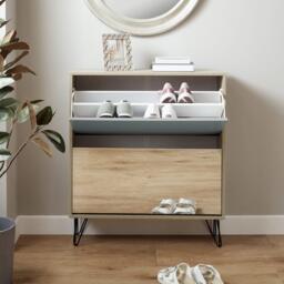 Anderson Shoe Cabinet - 2 Door - Oak Effect & Grey - thumbnail 2