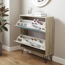 Anderson Shoe Cabinet - 2 Door - Oak Effect & Grey - thumbnail 4