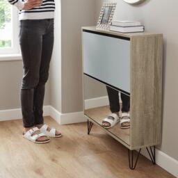 Anderson Shoe Cabinet - 2 Door - Oak Effect & Grey - thumbnail 3
