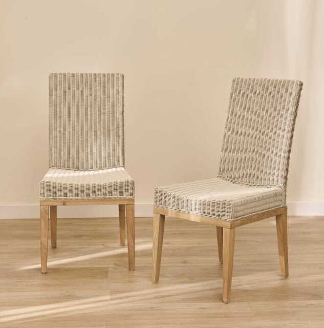 Reid Linen Grey Dining Chairs - Set of 2 - Whitewash Mindi Wood Legs - image 1