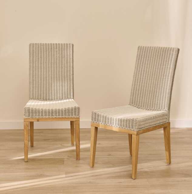 Reid Linen Grey Dining Chairs - Set of 2 - Whitewash Mindi Wood Legs - image 1