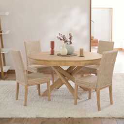 Reid Linen Grey Dining Chairs - Set of 2 - Whitewash Mindi Wood Legs - thumbnail 3