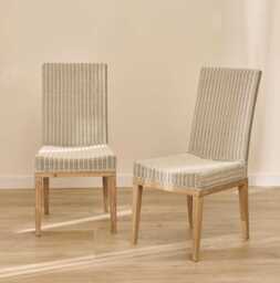 Reid Linen Grey Dining Chairs - Set of 2 - Whitewash Mindi Wood Legs - thumbnail 1