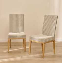 Reid Linen Grey Dining Chairs - Set of 2 - Whitewash Mindi Wood Legs - thumbnail 1