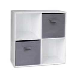 Cara 4 Cube Chalk White Bookcase Wooden Display Unit Shelving Storage Bookshelf Shelves - Grey Basket - thumbnail 4