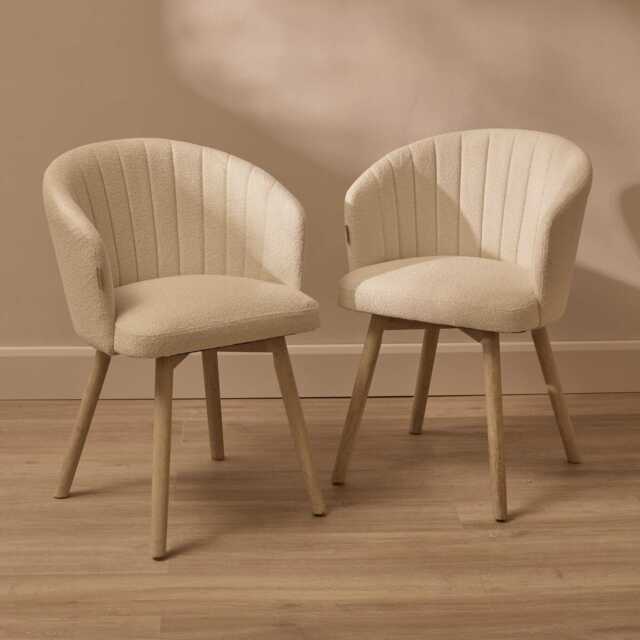 Arabella Light Beige Boucle Dining Chair - Set of 2 - Whitewash Oak Legs - image 1