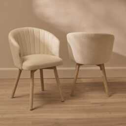 Arabella Light Beige Boucle Dining Chair - Set of 2 - Whitewash Oak Legs - thumbnail 4