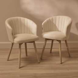 Arabella Light Beige Boucle Dining Chair - Set of 2 - Whitewash Oak Legs
