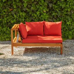 Dakota Wooden Garden Corner Sofa Set with Cream Parasol - Red Cushions - thumbnail 4