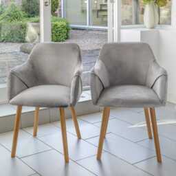 Freya Mist Grey Armchairs - Set of 2 - Pale Oak Legs - thumbnail 1