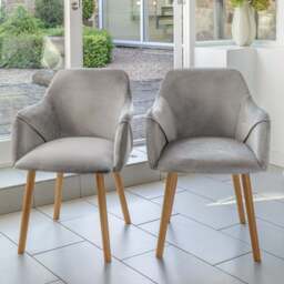 Freya Mist Grey Armchairs - Set of 2 - Pale Oak Legs - thumbnail 1