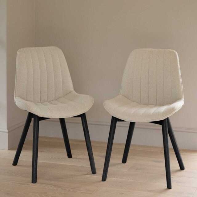 Bella Light Beige Boucle Dining Chairs - Set of 2 - Black Oak Legs - image 1